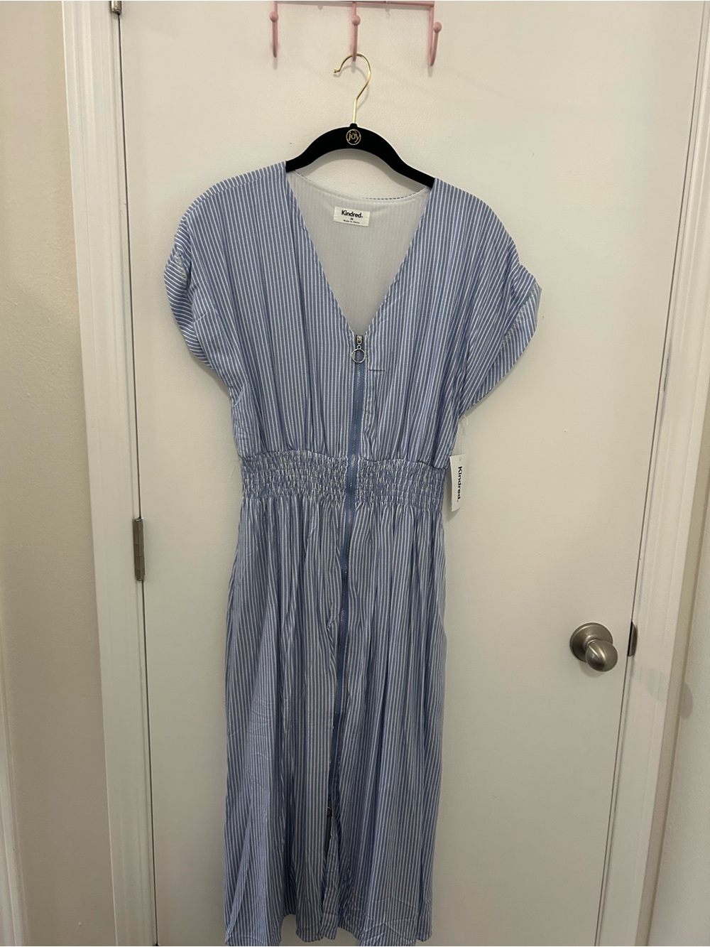 NWT Kindred Blue/White Striped Midi Dress with Front Zip